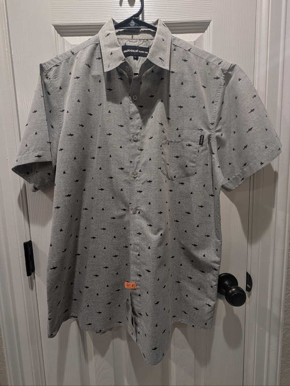 Molokai Surf Co. Short Sleeve Button-Up Shirt - Light Gray with Black Print